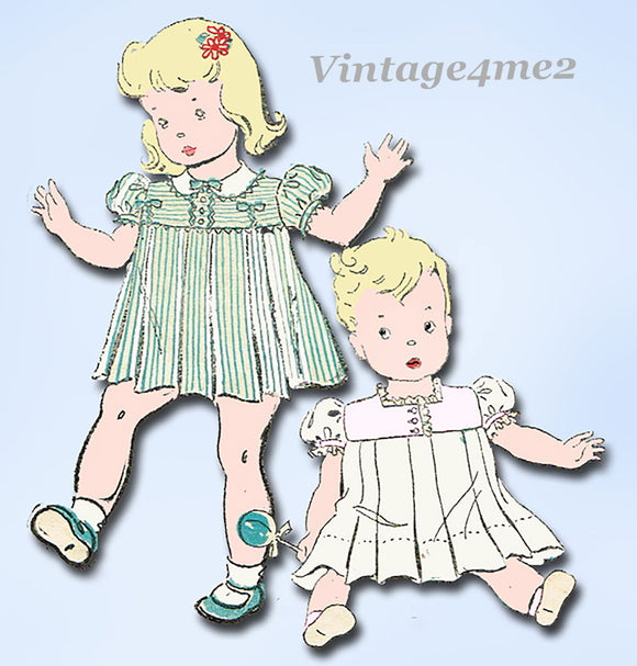 1940s Vintage New York Sewing Pattern 1728 Sweet Baby Girls Dress Size 1