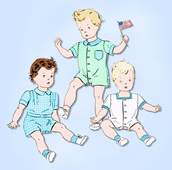 1940s Vintage New York Sewing Pattern 1792 Baby Boy or Girls Romper Sz 6 months