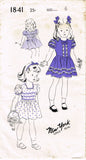 1940s Original Vintage New York Sewing Pattern 1841 Toddler Girls Dress Size 4