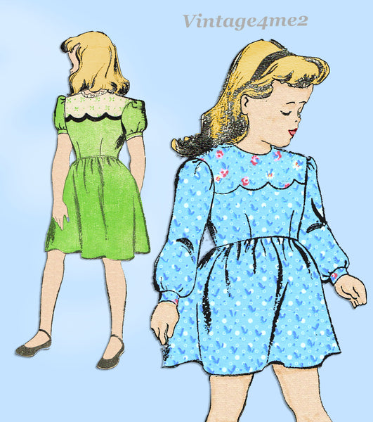 1940s Vintage New York Sewing Pattern 1864 Toddler Girls Scallop Dress Size 6