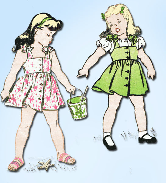1940s Vintage New York Sewing Pattern 1870 Toddler Girls Pinafore Dress Size 2