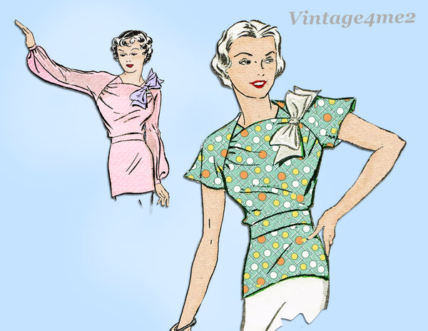 New York 202: 1930s Uncut Glamorous Misses Blouse Sz 34 B Vintage Sewing Pattern