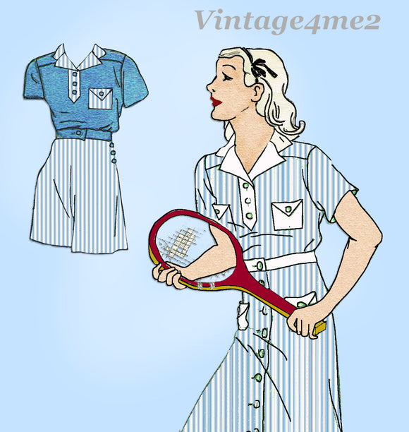 1930s Vintage New York Sewing Pattern 219 Uncut Girls Playsuit & Tennis Dress 10
