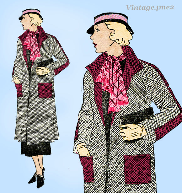 New York 255: 1930s Uncut Misses Swagger Coat Size 31 B Vintage Sewing Pattern