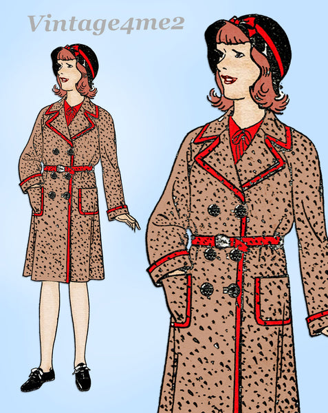 1930s Vintage New York Sewing Pattern 1013 Uncut Little Girls Coat Size 8