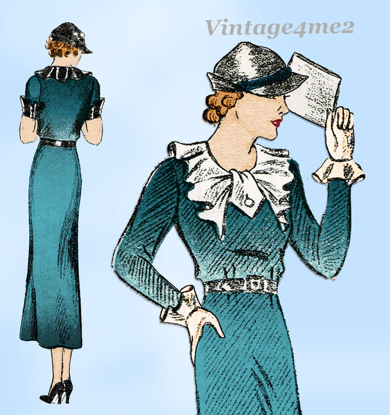 New York 348: 1930s Uncut Misses Street Dress Sz 32 Bust Vintage Sewing Pattern