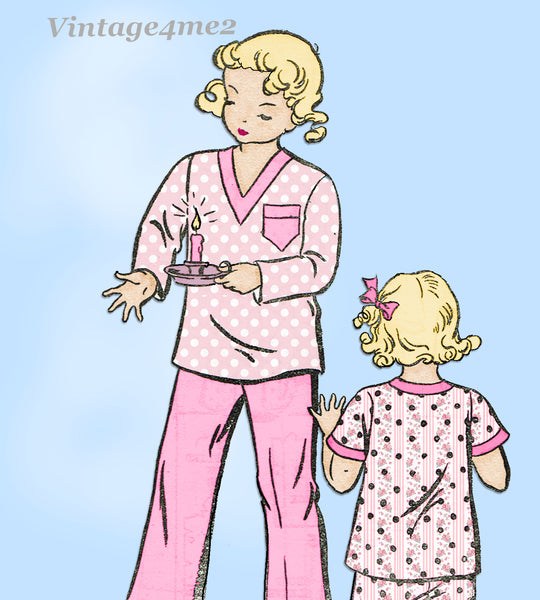 1930s Vintage New York Sewing Pattern 36 Uncut Toddlers 2 Piece Pajamas Size 4