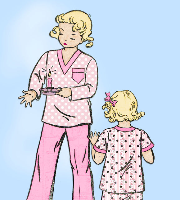 1930s Vintage New York Sewing Pattern 36 Uncut Toddlers 2 Piece Pajamas Size 6