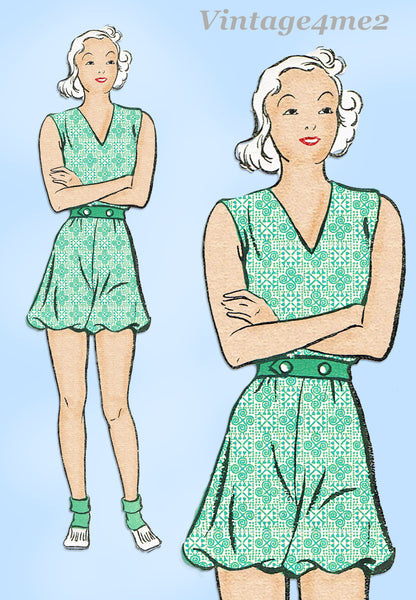 1930s Vintage New York Sewing Pattern 37 Uncut Girls Bubble Bottom Gym Romper 10