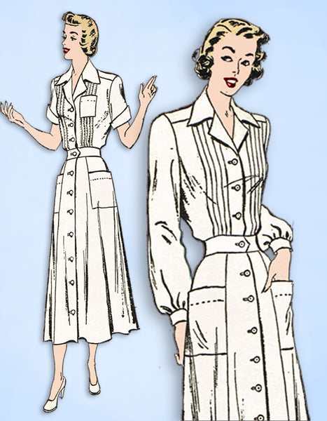 Vintage Sewing Pattern 1940s Nurses' Uniform Shirtwaist Dress