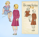 1930s Vintage New York Sewing Pattern 4061 Cute Uncut Toddler Girls Dress Size 4
