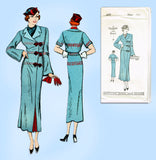 New York 409: 1930s Uncut Misses Slender Coat Sz 40 Bust Vintage Sewing Pattern