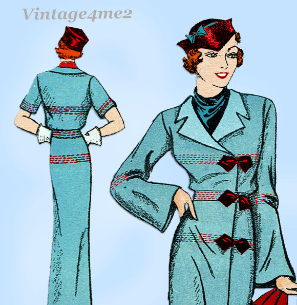 New York 409: 1930s Uncut Misses Slender Coat Sz 40 Bust Vintage Sewing Pattern