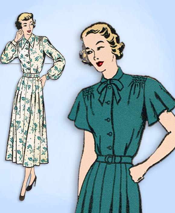 1940s Vintage New York Sewing Pattern 412 Uncut Plus Size Day Dress Sz 40 Bust