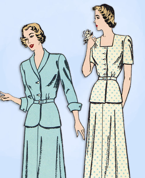1940s VTG New York Sewing Pattern 435 Uncut Misses Two Piece Dress Sz 34 Bust