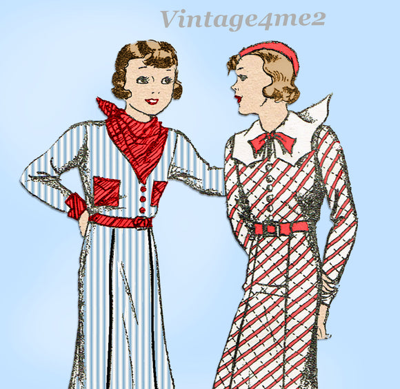 1930s Vintage New York Sewing Pattern 446 Smart Uncut Teen Girls Dress Size 14