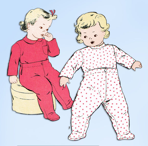 1940s Original Vintage New York Pattern 536 Uncut Toddlers Footie Pajamas Size 5