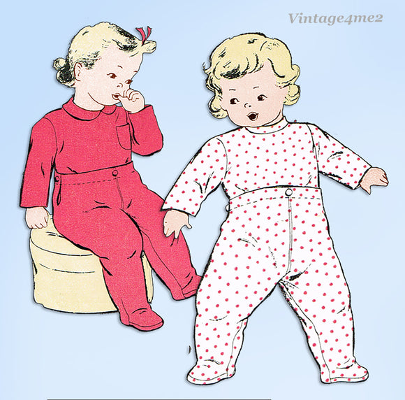 1940s Original Vintage New York Pattern 536 Cute Toddlers Footie Pajamas Size 2