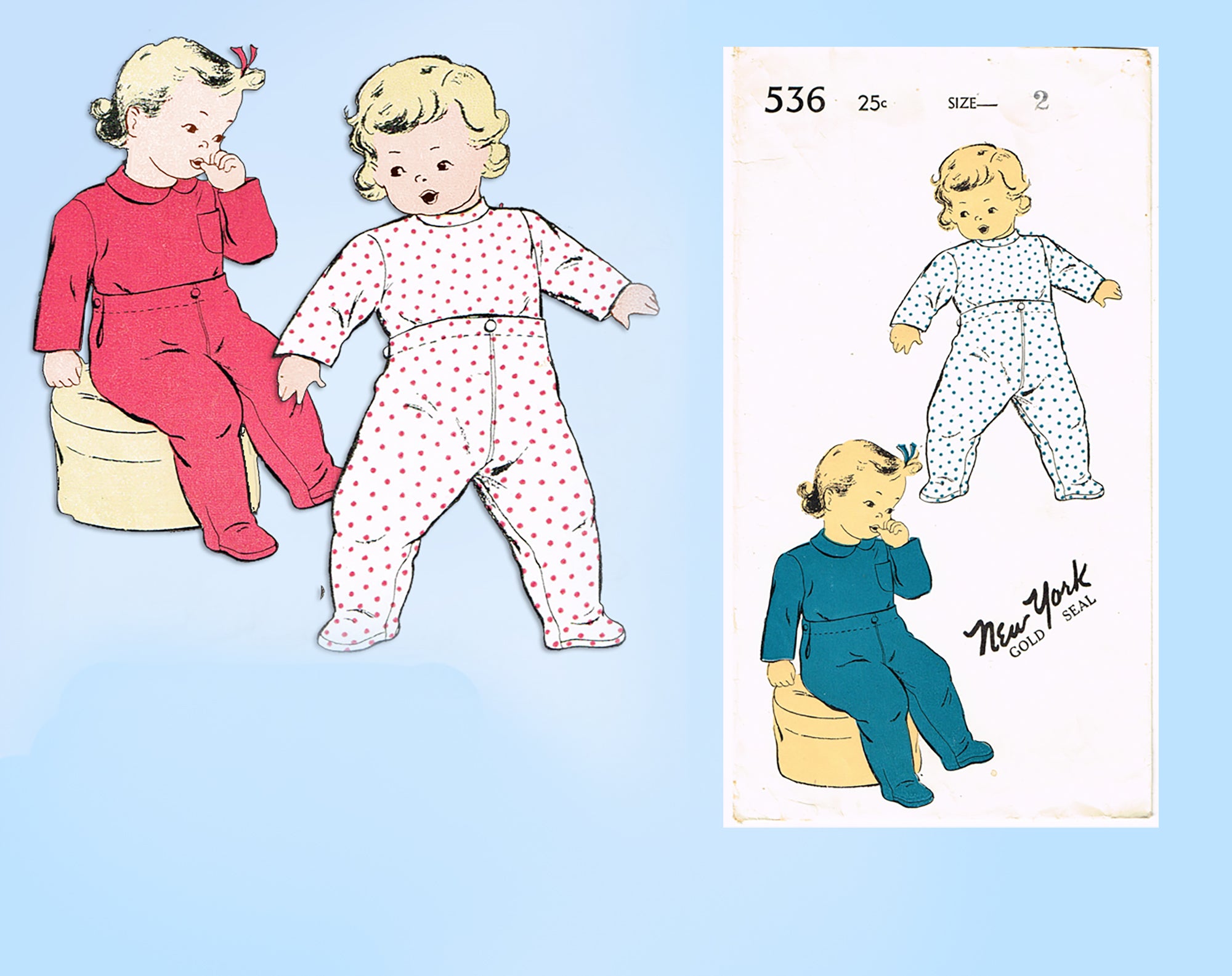 1940s Original Vintage New York Pattern 536 Toddlers Footie