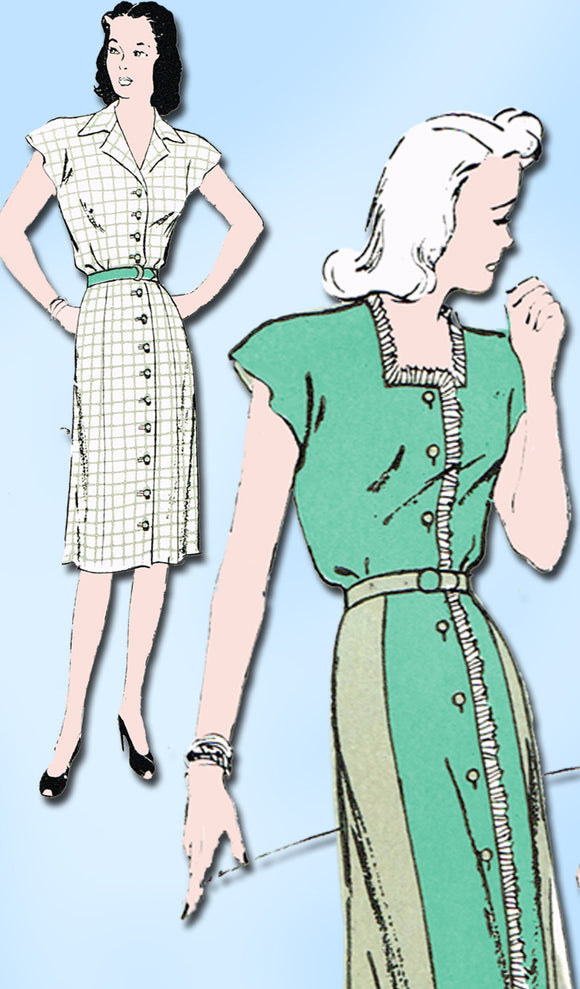 1940s Vintage New York Sewing Pattern 759 Misses WWII House Dress Size 20 38B