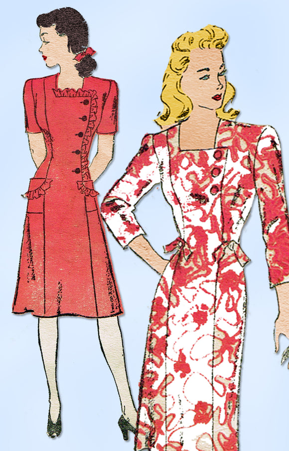 1940s Vintage New York Sewing Pattern 763 Uncut Misses WWII Dress Size 18 36B
