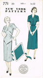 1940s Vintage New York Sewing Pattern 771 Uncut Misses Dress with Button On Apron Sz 32 Bust