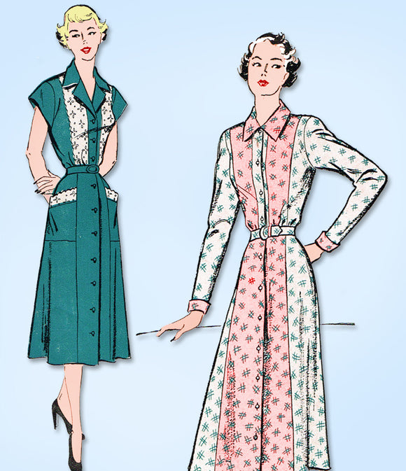 1950s Vintage New York Sewing Pattern 793 Uncut Misses Shirtwaist Dress Sz 36 B