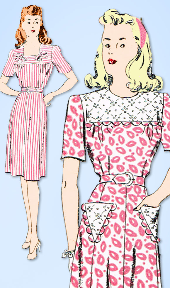 1940s Vintage New York Sewing Pattern 794 Misses WWII Dress Size 20 38 Bust