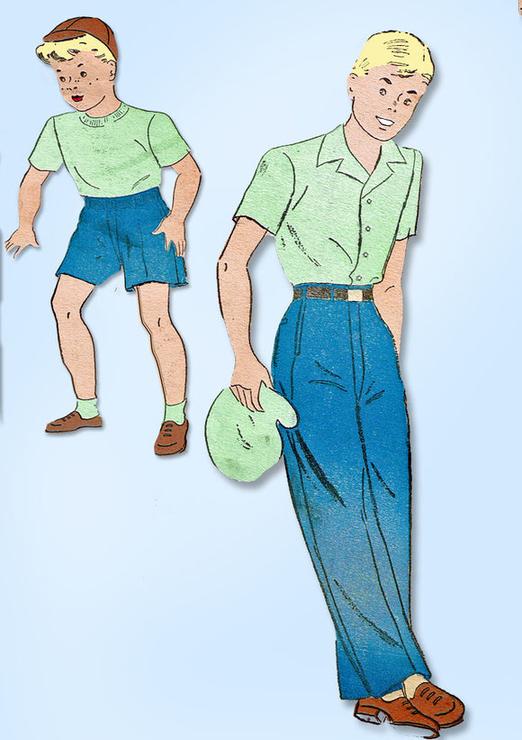 1940s Vintage New York Sewing Pattern 831 FF WWII Boys Shorts or Trousers Sz 12
