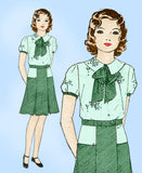 1930s Vintage New York Sewing Pattern 8388 Uncut Little Girls Dress Sz 8