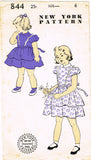 1940s Vintage New York Sewing Pattern 844 FF Toddler Girls Party Dress Size 2