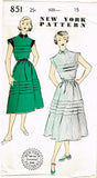 1950s Vintage New York Sewing Pattern 851 Uncut Misses Tucked Dress Size 15 33 B