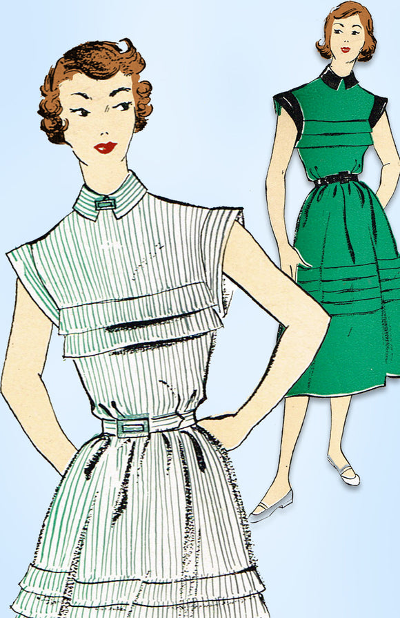1950s Vintage New York Sewing Pattern 851 Uncut Misses Tucked Dress Size 15 33 B