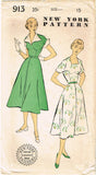 1950s Vintage New York Sewing Pattern 913 Uncut Misses Street Dress Size 15 33 B