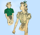 1940s Vintage New York Sewing Pattern 927 Charming Little Girls Blouse Size 8