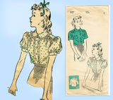 1940s Vintage New York Sewing Pattern 927 Charming Little Girls Blouse Size 8