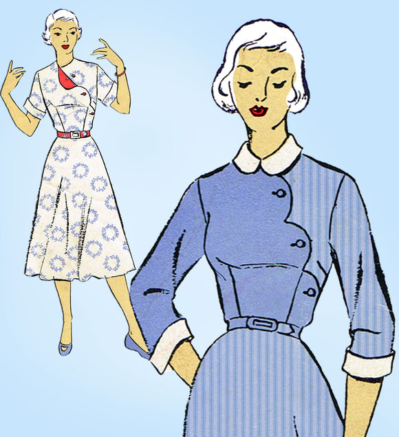 New York 969: 1950s Misses Uncut Scalloped Dress Sz 31 B Vintage Sewing Pattern - Vintage4me2