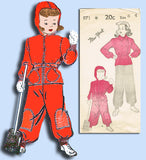 1940s Vintage New York Sewing Pattern 971 WWII Toddler Girls Snowsuit Size 6