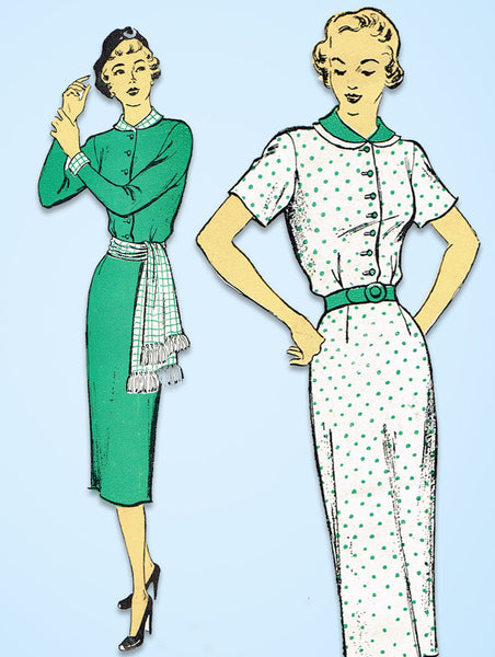 1950s Vintage New York Sewing Pattern 977 Uncut Misses Slender Dress Size 36 B