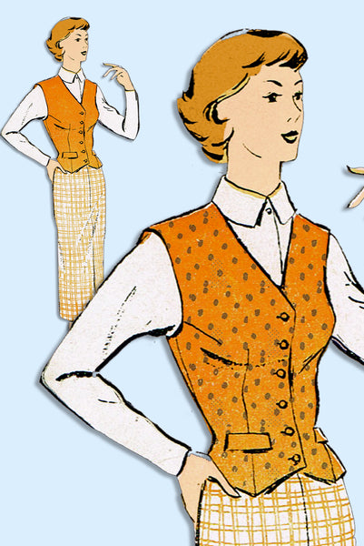 1950s Vintage New York Sewing Pattern 978 Uncut Misses Skirt & Weskit Size 33 B