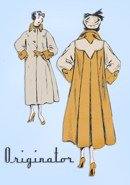 1950s Rare Vintage Originator Sewing Pattern 261 Uncut Plus Size Swing Coat 42B