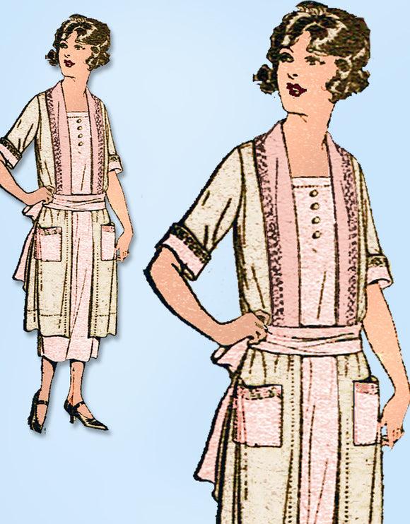 1910s Vintage Pictorial Review Sewing Pattern 1159 Misses Long Waist Dress Sz 16