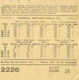 1920s Vintage Pictorial Review Sewing Pattern 2226 Misses Waistcoat Blouse 34 B - Vintage4me2