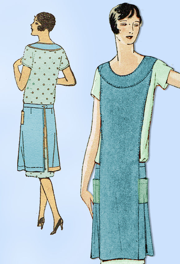 1920s Original Vintage Pictorial Review Pattern 3722 Misses Flapper Apron Sz 40B