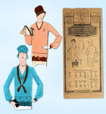 1920s Original Vintage Pictorial Review Pattern 3827 Misses Flapper Blouse Sz 36B
