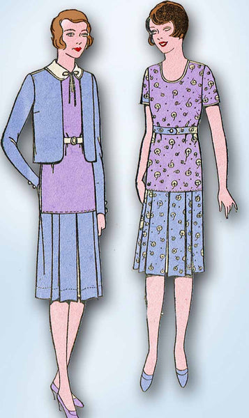 1920s Pictorial Review Sewing Pattern 5105 Junior Girls Flapper Suit Size 12 30B - Vintage4me2