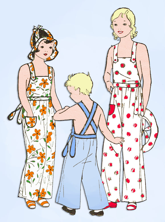 1930s Original Vintage Pictorial Review Pattern 5391 Toddler Girls Overalls Sz 2