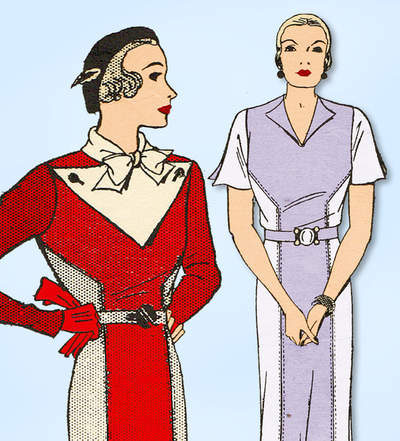 1930s Original Vintage Pictorial Review Pattern 7215 Misses Beginner Dress 34 B