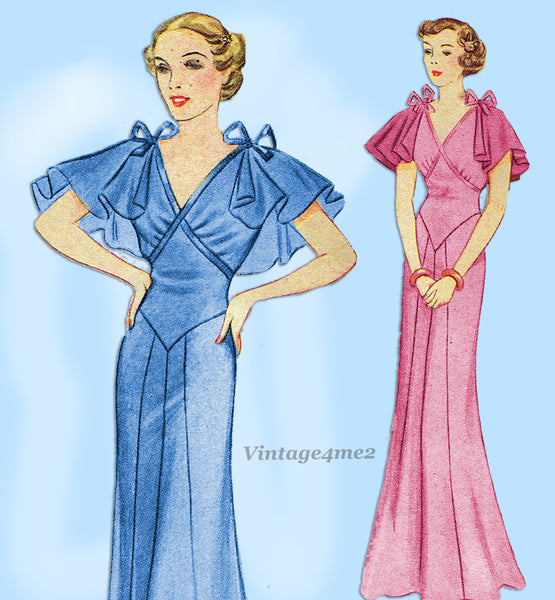 Pictorial Review 7975: 1930s Uncut Evening Gown Size 32 B Vintage Sewing Pattern