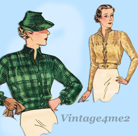 Pictorial Review 8048: 1930s Plus Size Battle Jacket 40 B Vintage Sewing Pattern